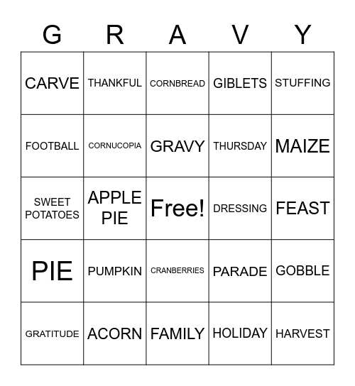 THANKSGIVING Bingo Card
