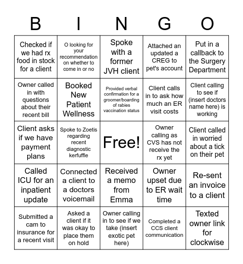 HSA Bingo Card