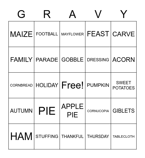 THANKSGIVING Bingo Card