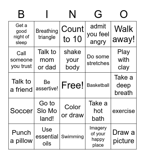 Anger Management Bingo Card