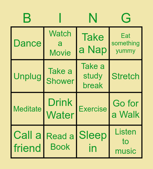Self Care Bingo!! Bingo Card
