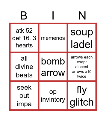 breath of the wild Bingo Card