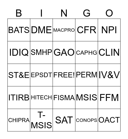ACRONYM  Bingo Card