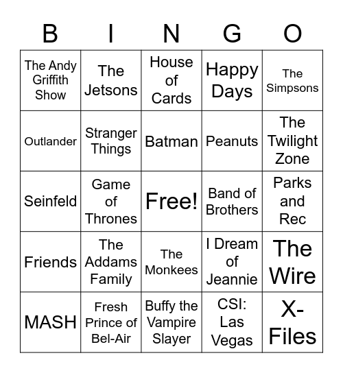 TV Theme Songs Bingo Card