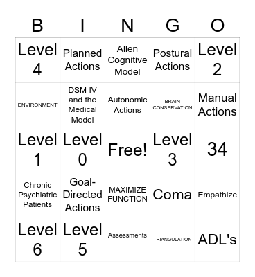 Cognitive Disabilities Model Bingo Card
