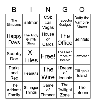 TV Theme Music Bingo! Bingo Card
