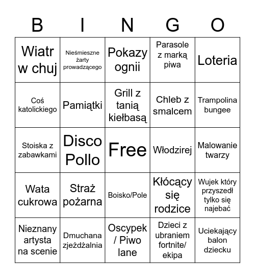 Festyn Bingo Card