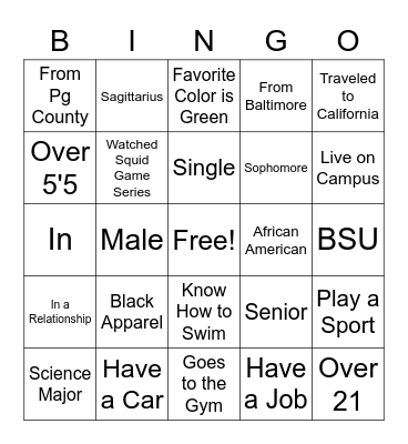 BSU Bingo Card