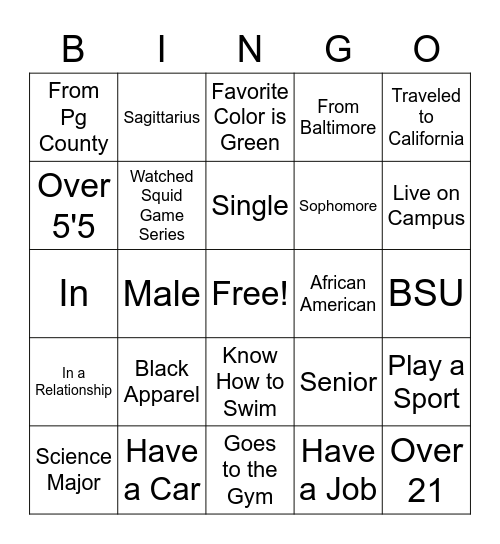 BSU Bingo Card