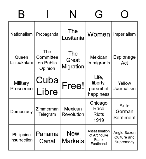 REG Unit 4 BINGO Card