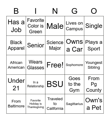BSU Bingo Card