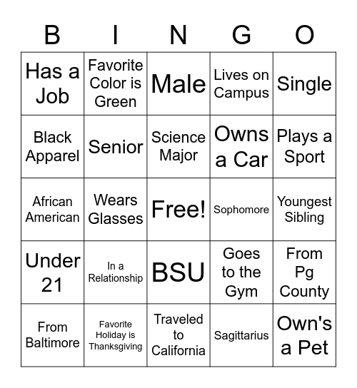 BSU Bingo Card