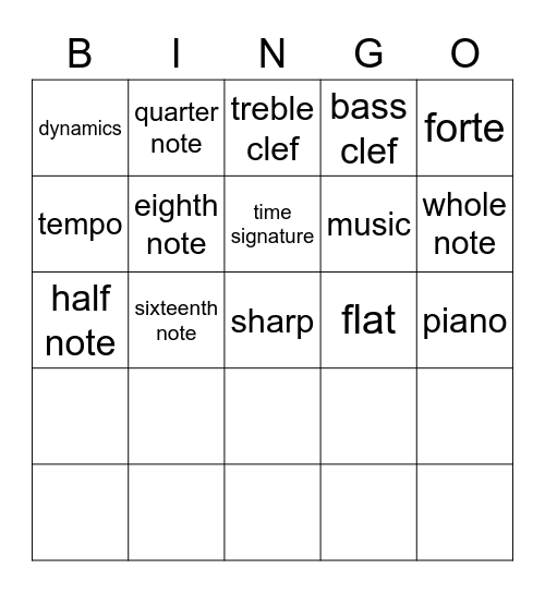 Music Theory Bingo Card