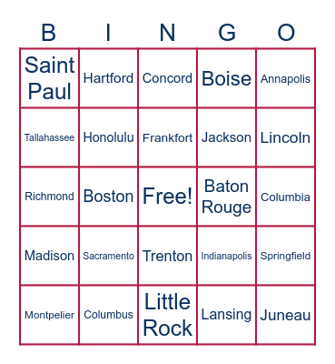 U.S. Capitals Bingo Card