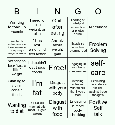 Relapse Prevention Plan Bingo Card