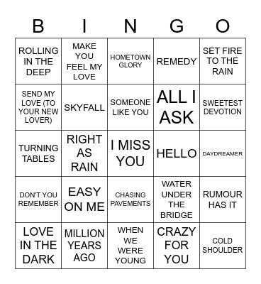 ADELE Bingo Card