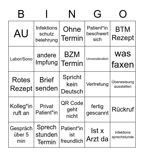 Praxis Bingo Card