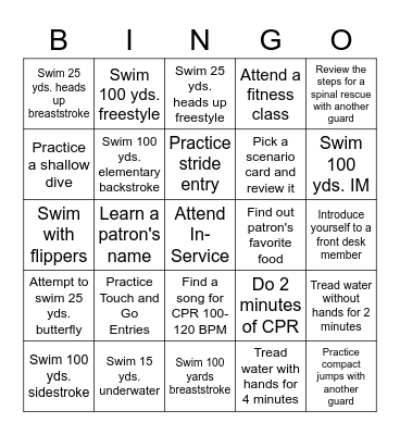 Lifeguard Bingo Card