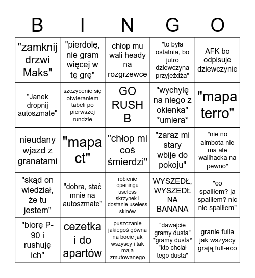 Adam CS:GO BINGO Card