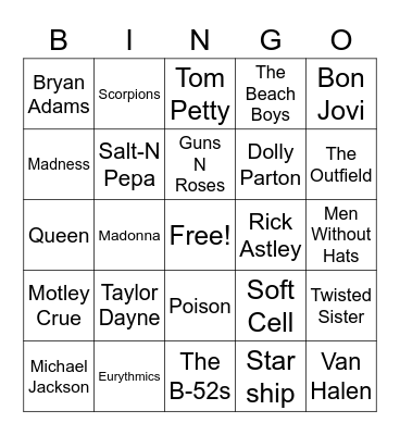 80's Bingo Card
