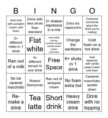 Starbucks Espresso Bar Bingo Card
