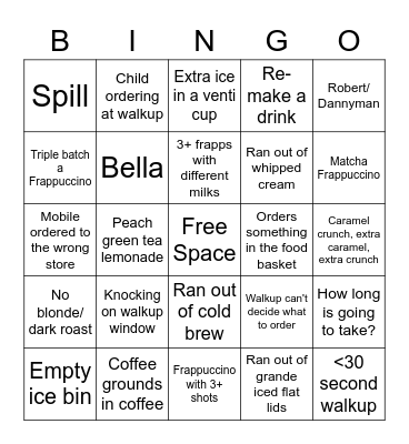 Starbucks Cold Bar Bingo Card