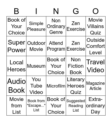 ESCAPE THE ORDINARY! Bingo Card