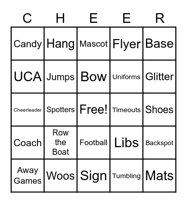 Cheerleading Bingo Card