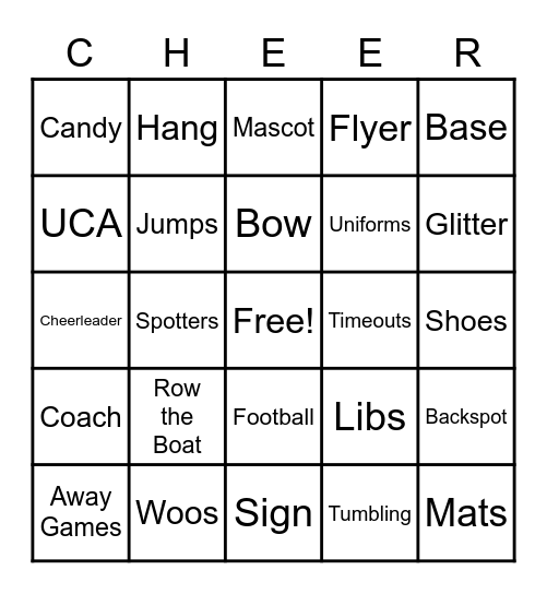 Cheerleading Bingo Card