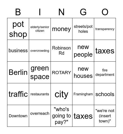 Town Meeting Bingo Card