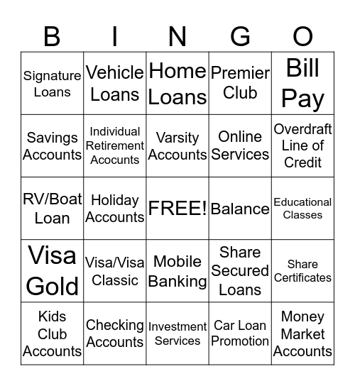 Product & Services Bingo Card
