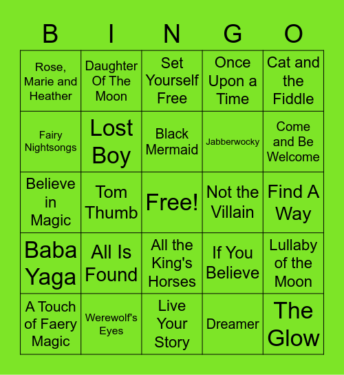 Fairytale Music Bingo Card