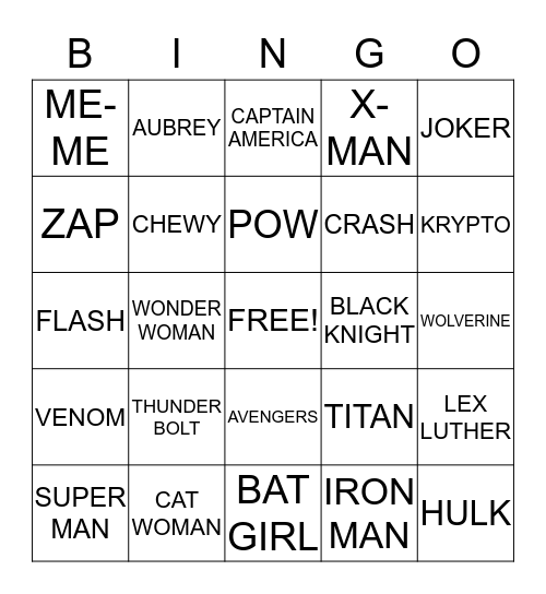 SUPER HERO JAVON Bingo Card