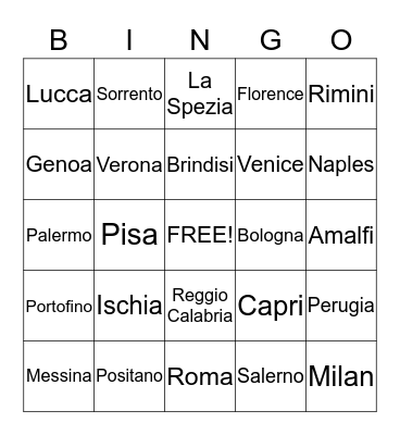 Places in Italy Bingo Card