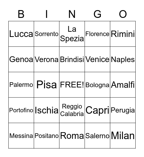 Places in Italy Bingo Card