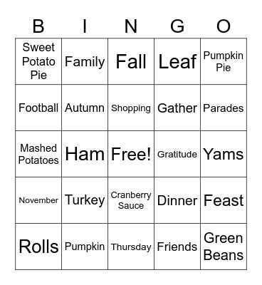 THANKSGIVING BINGO Card