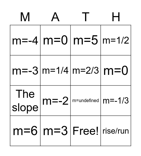 Slope Bingo at Morton Bingo Card