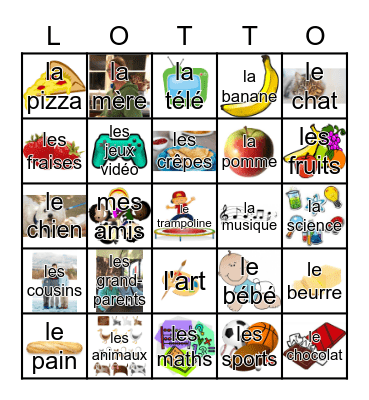 French Words Bingo #1 Bingo Card