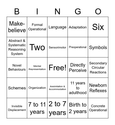 Piaget's Bingo! Bingo Card