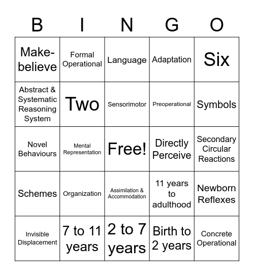 Piaget's Bingo! Bingo Card