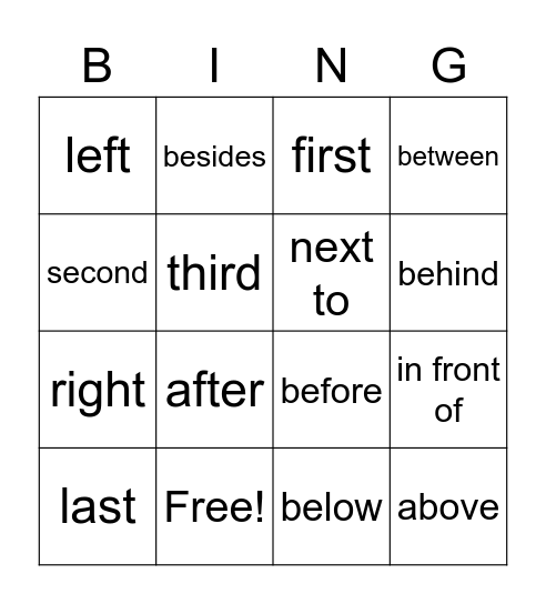 Proposition Words Bingo Card