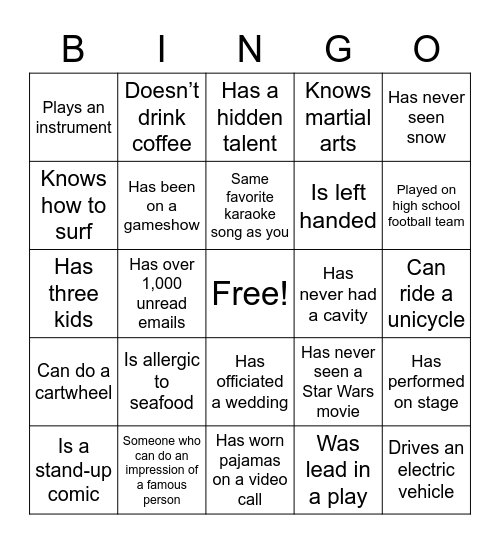 Untitled Bingo Card