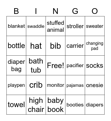 Baby Shower Bingo Card