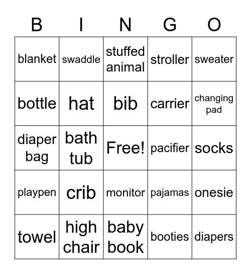 Baby Shower Bingo Card
