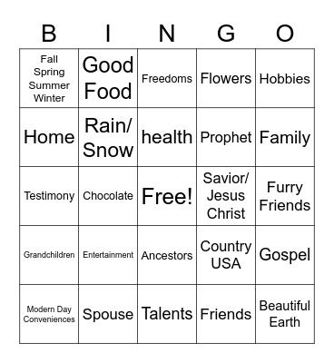 Gratitude Bingo Card
