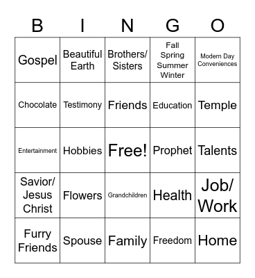 GRATITUDE Bingo Card