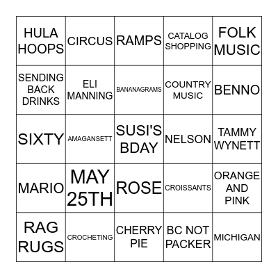 SUSI'S SIXTIETH BIRTHDAY BINGO Card