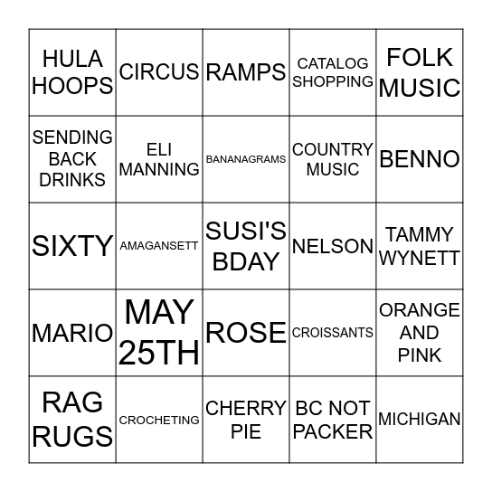 SUSI'S SIXTIETH BIRTHDAY BINGO Card