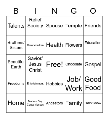 GRATITUDE Bingo Card