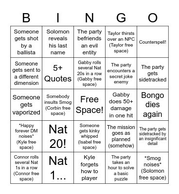 Smog's Sonorous Sonnet Ft. Gabby and Connor! Bingo Card